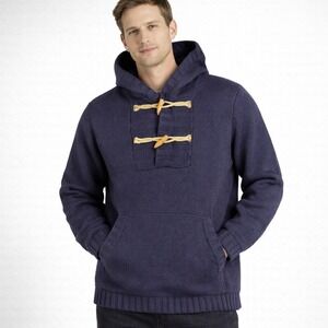 Filippa K Men's Navy Knit Hoodie Pullover Lambswool Blend Wooden Toggles Size M